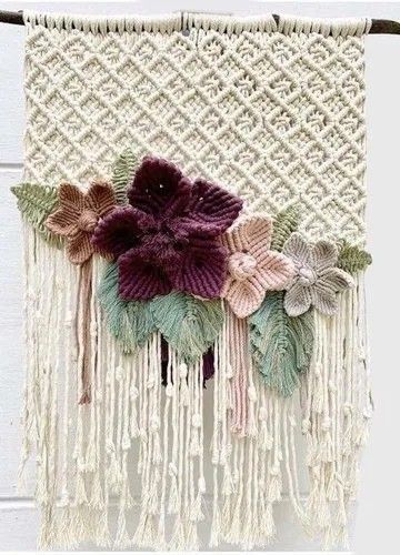 Floral Macrame, Flower Macrame, Macrame Flowers, Driftwood Macrame, Simpul Makrame, Pola Macrame, Decorative Crochet, Crochet Macrame, Free Macrame Patterns