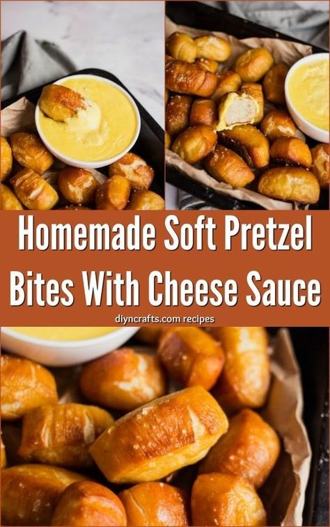 Homemade Soft Pretzel Bites With Cheese Sauce - Pretzel bites with cheese are the perfect snack or appetizer to brighten your day. Golden brown soft pretzels with a homemade cheese sauce. #recipe #food #appetizer #pretzel #bites #cheese #sauce Pretzel Bites With Cheese Sauce, Homemade Soft Pretzel Bites, Marshmallow Popcorn, Soft Pretzel Bites, Pretzel Bites Recipes, Homemade Cheese Sauce, Homemade Soft Pretzels, Soft Pretzel, Cheese Sauce Recipe