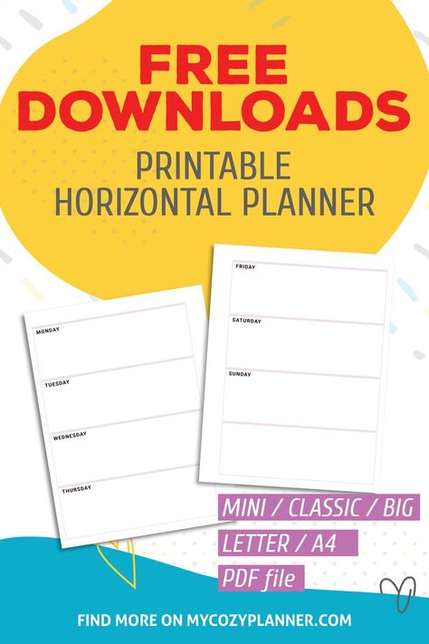 Free Printable Horizontal Weekly Planner Template Happy Planner Horizontal Layout Free Printables, Horizontal Weekly Planner Printable Free, Big Happy Planner Free Printable, Horizontal Planner Layout Ideas, Horizontal Planner Layout, Planner Horizontal Layout, Planner Hacks, Planner Template Weekly, Happy Planner Free Printable