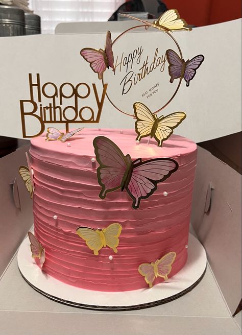 Pink Cake Butterfly, Pink Cake With Butterflies, Pink Birthday Cake Butterflies, Butterfly Cake, Butterfly Cakes, Pink Ombre, Cake, Pink