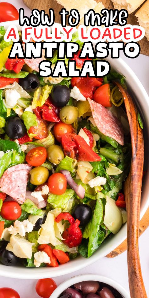 Salad with antipasto Mushroom Bruschetta Recipe, Italian Antipasto Salad, Easy Antipasto Salad, Antipasto Recipes, Antipasto Salad Recipe, Strip Steak Recipe, Italian Antipasto, Smaller Portions, Antipasto Salad