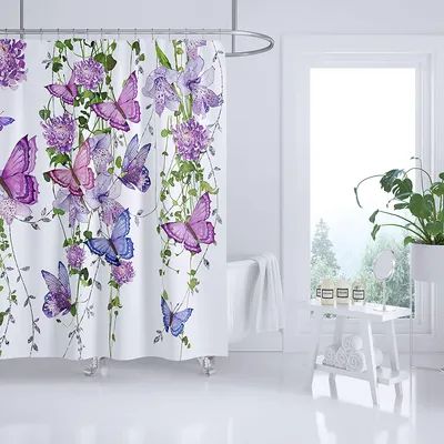 3d Floral Curtains Wash Shower Curtain, Rustic Shower Curtains, Floral Bathroom Decor, Butterfly Shower Curtain, Purple Shower Curtain, Flower Print Pattern, Rustic Shower, Purple Bathrooms, Floral Bathroom