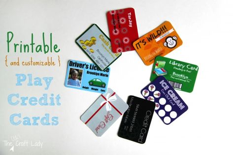 Printable (and Customizable) Play Credit Cards - The Crazy Craft Lady Credit Card Template, Pretend Play Printables, Preschool Dramatic Play, Play Printables, Dramatic Play Ideas, Dramatic Play Area, Dramatic Play Preschool, Card Templates Printable, Dramatic Play Centers