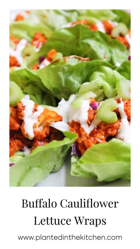 As you might have noticed, we aren’t eating quite as much meat around... Easy Buffalo Cauliflower, Cauliflower Lettuce Wraps, Vegan Lettuce Wraps, Buffalo Cauliflower Recipes, Vegan Buffalo Cauliflower, Spicy Cauliflower, Paleo Vegetarian, Lettuce Wrap Recipes, Healthy Plant Based Recipes