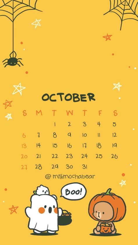 Adorable October Wallpaper Milk And Mocha Bear Halloween, Milk Wallpaper, Tumblr Outline, Weather Wallpaper, Milk And Mocha, Mocha Bear, October Wallpaper, Pumpkin Wallpaper, Halloween Wallpaper Cute