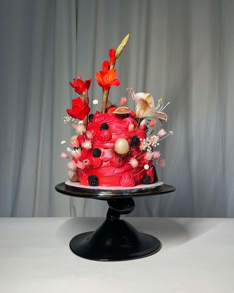 Yip.Studio on Instagram: “🚨Red Durian-flavored Mossy Rock Cake for @gia.castellano . . . .cake stand by @home.in.heven . . . #baking #cake #instacake #patisserie…” Rise Of Red Birthday Cake, Yip Studio Cake, Red Flower Cake Birthday, Black Cake Red Drip, Red Velvet Birthday Album Cake, Red Geode Cake, Rock Cake, Red Cake, Gorgeous Cakes