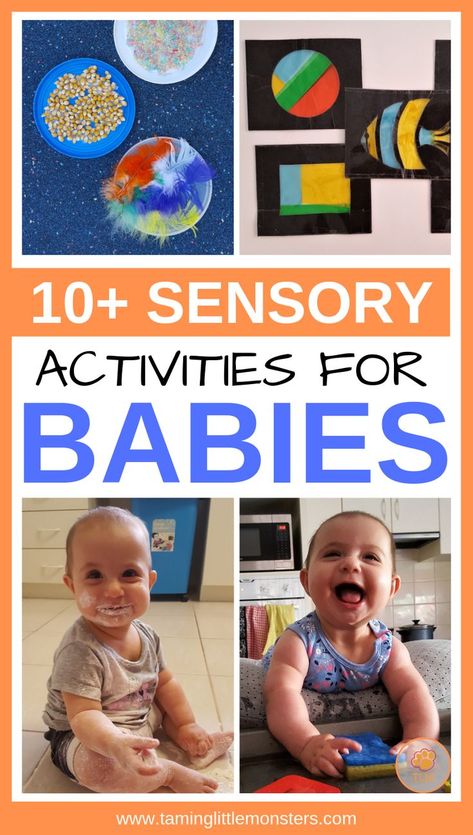 Check out these 10+ Sensory activities for babies. There are DIY sensory toys, taste safe sensory bins and more ideas for your baby to enjoy. Make tummy time fun with these easy sensory play ideas that can be used for babies from 3 months and up.