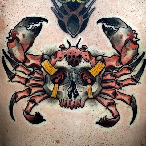 Dungeness Crab Tattoo, Neo Traditional Crab Tattoo, Traditional Crab Tattoo, Ocean Sleeve Tattoos, Neo Traditional Art, Tattoo Sea, Crab Tattoo, 3d Art Sculpture, Evil Tattoo