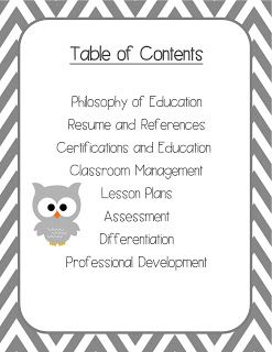 Teaching Portfolio For New Teachers, Teacher Portfolios For Interviews, Portfolio For Interview, Portfolio Table Of Contents, Interview Portfolio, Table Of Contents Template, Teacher Portfolio, Classroom Items, Teaching Portfolio