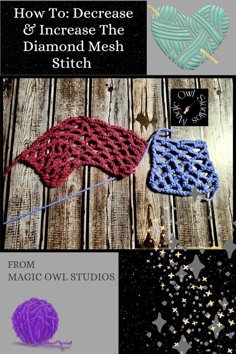 Mesh Stitch, Crochet Decrease, Crochet Summer Tops, Crochet Stitches Tutorial, Crochet Heart, Crochet Stitch, Diamond Stitch, Knitting Tutorial, Crochet Home