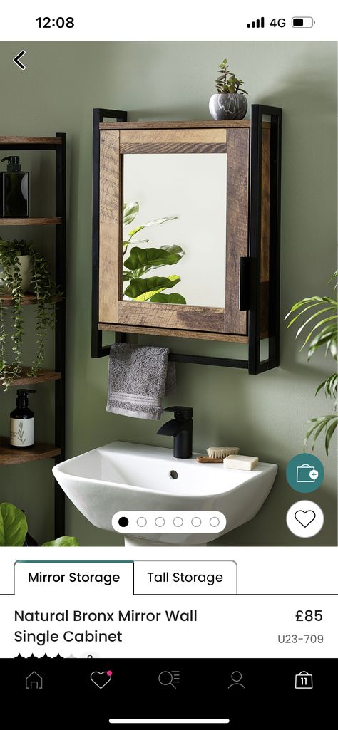 Tiny Bathroom Storage, Wood Mirror Bathroom, Bathroom Redecorating, Wood Bathroom Cabinets, Mirror Storage, Bathroom Mirror Storage, Bathroom Tile Inspiration, Single Mirror, Oak Bathroom