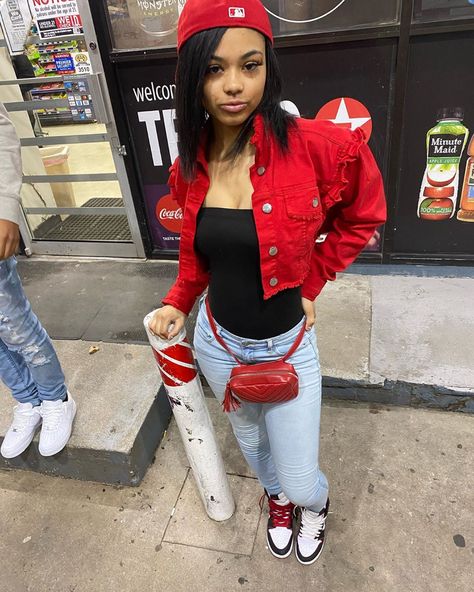 Red Outfits Black Women Baddie, Red And Black Outfits Baddie Birthday, Baddie Red Outfits, Red Outfits Black Women School, Red Urban Varsity Jacket For Winter, Outfit Template, Pinterest Pretty, Valentines Day Outfits, Cute Valentines Day Outfits