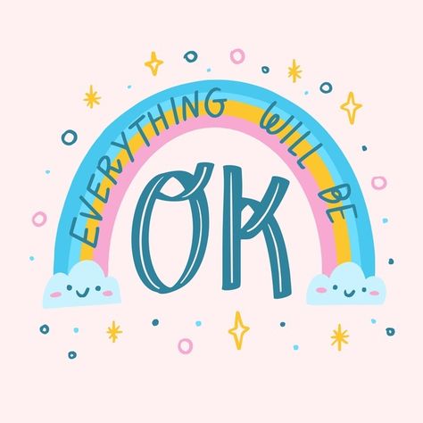 Rainbow Illustration, Everything Will Be Ok, Under The Rainbow, Hand Lettering Inspiration, Positive Phrases, Motivational Wallpaper, Types Of Lettering, Happy Words, Pretty Words