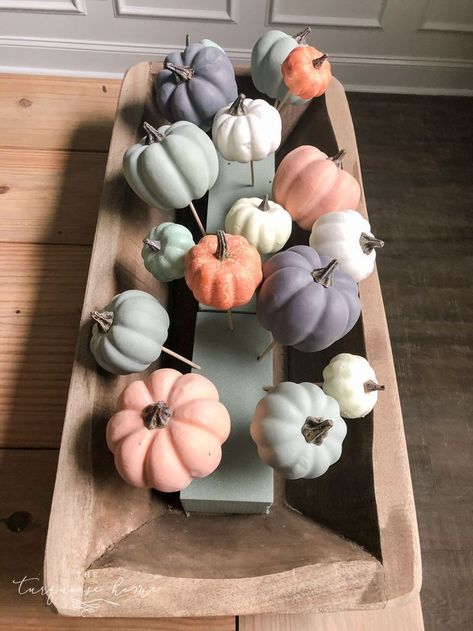 Small Dough Bowl Fall Decor, Long Wooden Bowl Centerpiece, How To Decorate A Dough Bowl For Fall, Small Fall Centerpieces For Table, Fall Diy Crafts For Adults, Pumpkin Dough Bowl, Fall Dough Bowl, Pumpkin Dough, Fall Floral Centerpieces