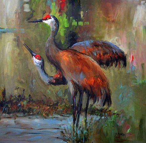 Flying Cranes Painting, White Crane Painting, Sandhill Cranes Art Paintings, Sandhill Cranes Art, Sandhill Crane Painting, Dancing Cranes Painting, Whooping Crane Painting, Sand Hill Cranes Painting, Bird Paintings On Canvas