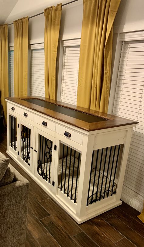 Unique X Large dog kennel With double doors and Drawers. Available in multiple Colors and w/o drawers. Kennel Diy, Custom Dog Kennel, Double Dog Crate, Credenza Furniture, Dog Kennel Furniture, Diy Dog Kennel, Dog Yard, Dog Kennels, Dog Crate Furniture