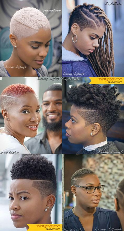 Short Fade Haircuts for Black Women by Step the Barber in Atlanta. Fade Haircuts For Black Women, Step The Barber, Hair Styles For Black Women, American Girl Hairstyles, Short Fade Haircut, Styles For Black Women, Shaved Side, Short Natural Haircuts, Tapered Natural Hair