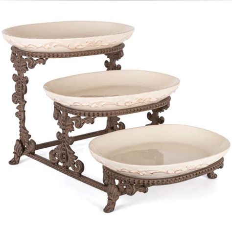 Acanthus 3-Tier Platter Server - Iron Accents 3 Tier Server, Platter Display, Gg Collection, Tiered Server, Iron Accents, Metal Dining Table, Tiered Stand, Drapery Hardware, Dining Accessories