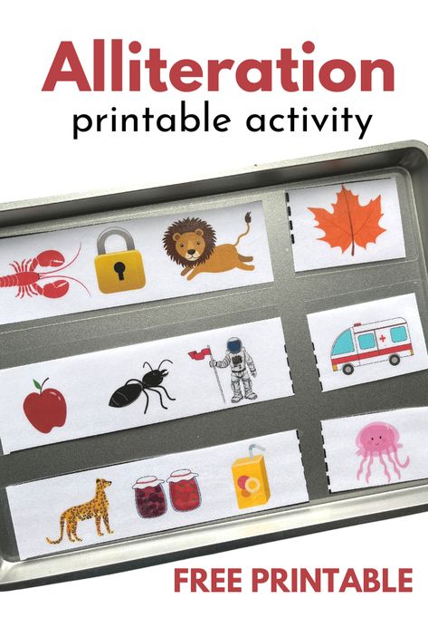 Alliteration Activity - Free Printable - No Time For Flash Cards Alphatales Activities, Preschool Language Activities Early Literacy, Prek Alliteration Activities, Preschool Alliteration Activities, Alliteration Activities Preschool, Teaching Alliteration, Alliteration Activities, Cloud In A Jar, Prek Activities