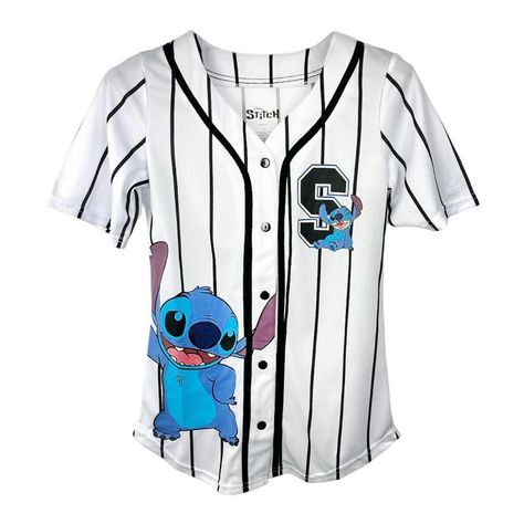 Dive Into The Tropical World Of Lilo And Stitch With Our Disney Ladies Baseball Jersey Shirt! This Charming White And Black Shirt Features Playful Prints, Capturing The Essence Of The Beloved Characters. With A Comfortable Fit And A Button-Down Style, It's Perfect For Casual Outings For Women. Embrace The Magic Of Disney With This Shirt, Combining Style And Nostalgia. Let Lilo And Stitch Accompany You On Your Everyday Adventures! Stitch Clothes Summer, Stitch Birthday Outfit, Stitch Preppy, Stitch Outfits, Stitch Room, Stitch Things, Lilo And Stitch Characters, Stitch Character, Cute Nike Outfits