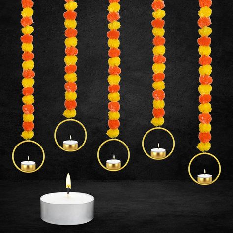 PRICES MAY VARY. 🏵️ 5 Pcs of Artificial Flower Strings Indian Flower Garland Multi String Artificial Blossom Indian Wedding Diwali Birthday Christmas Decoration Halloween Decor and other festival 🏵️ Quantity: 5 String in 1 pack long with 5 T Light Candle 🏵️ Material Used - Fiber , plastic and cotton threads 🏵️ Color - Multi 🏵️ Perfect for decoration: These marigolds artificial flowers garland gives realistic look. its very easy to install and give your house or office festive look its perfe Apartment Diwali Decor, Diwali Office Decor, Diwali Decorations At Office, Diwali Decorations At Home Entrance, Diwali Wall Decor, Rangoli Wedding, Diwali Party Decor, Home Decor Amazon Finds, Diwali Decoration Lights