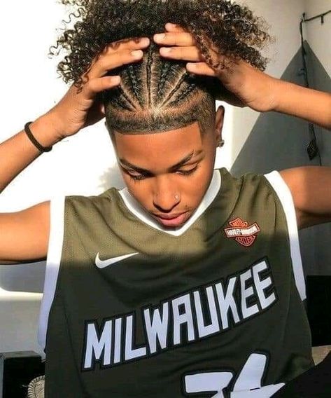 Braids For Curly Hair Men, Braids With Curls Men, Line Up Haircut Women, Stud Cornrows, Braid Styles For Men With Taper, Cornrows Ideas For Men, Taper Fade Braids Men, Hairstyles For Studs, Black Men Braids Hairstyles With Fade