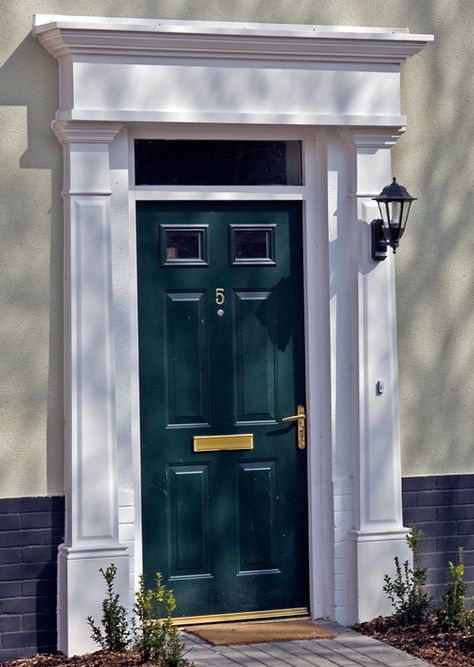 The Best Front Door Surrounds – Vibrant Doors Blog Door Trim Ideas Moldings, Front Door Trims, Front Door Molding, Entry Door Colors, Exterior Door Frame, Exterior Door Trim, Veranda Design, Best Front Door Colors, Georgian Doors