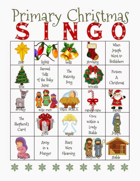 Here’s my NEW and IMPROVED Christmas SINGO!  Complete with 25 Singo sheets and 3 Calling Card pages!  We will be playing Singo the Sunday after Christmas.  It’s a fun, low-key game that involves lots of singing, movement and is SUPER easy.  Did I mention it’s also fun? Do your presidency a favor and offer to … Christmas Singo Read More » Lds Primary Chorister Ideas, Christmas Primary, Lds Nursery, Lds Primary Singing Time, Primary Presidency, Ward Christmas Party, Primary Chorister, Christmas Lesson, Song Ideas