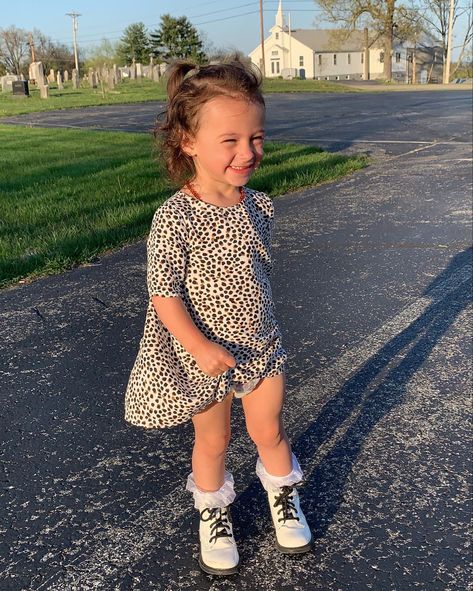 Toddler cheeta print dress with ruffle socks and white boots Toddler Dress With Boots, Dress With Boots Outfit, With Boots Outfit, Toddler Girl Fashion, White Boots Outfit, Ruffle Socks, Ruffled Socks, Toddler Boots, Toddler Girl Style