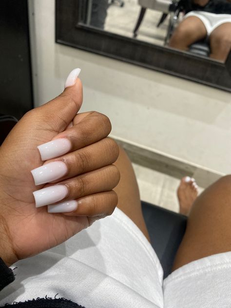 Long Milky White Nails, Nails With Rhinestones Almond, Milky White Nails With Rhinestones, Mommy Nails, Vacay Hairstyles, White Nails With Rhinestones, Drippy Nails, Milky White Nails, Nails With Rhinestones