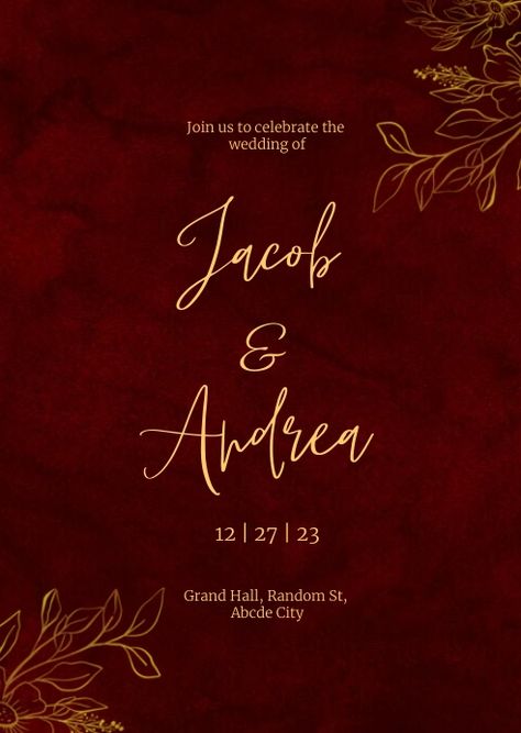 152,160+ Free Templates for 'Wedding invitation maroon' Maroon And Gold Invitations, Red Wedding Invitations Elegant, Wedding Card Design Templates, Maroon Template, Wedding Invitations Maroon, Maroon Wedding Invitations, Maroon Invitation, Save The Date Card Ideas, Red Wedding Card