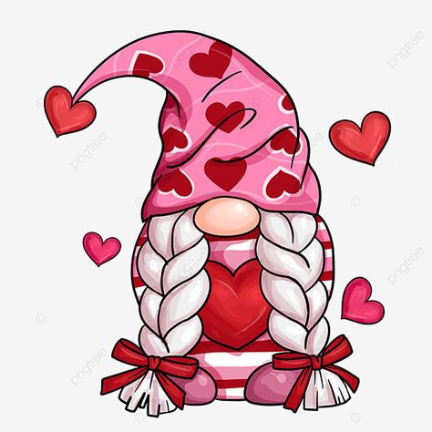 February Gnomes, Cartoon Valentine, Valentine Drawing, Cute Clip Art, Valentines Clipart, Pink Gnome, Gnome Valentine, Gnome Paint, Valentines Day Drawing