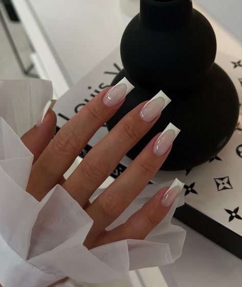 Tapered Square Nails, Basic Nails, Her Nails, Classy Acrylic Nails, Short Square Acrylic Nails, Nagel Inspo, White French, Pink Acrylic Nails, Square Acrylic Nails