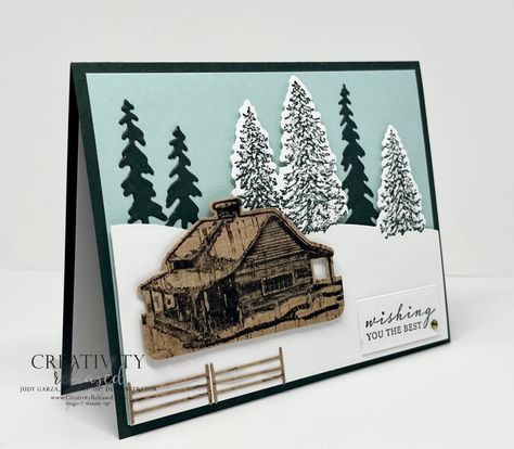 Christmas In August, Wintery Scene, Cabin Christmas, Stampin Up Christmas Cards, Stampin Up Christmas, Stamping Up Cards, Winter Cards, Holiday Catalog, Masculine Cards