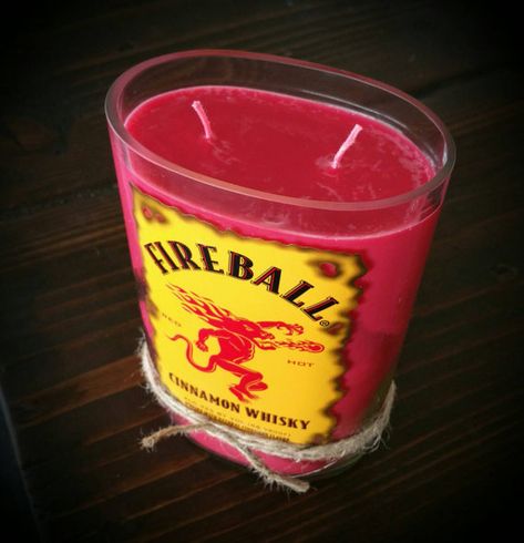 Candle Making Ideas, Fireball Bottle, Old Liquor Bottles, Expensive Candles, Candles At Home, Homemade Soy Candles, Home With Kids, Red Candle, Candle Making Wax