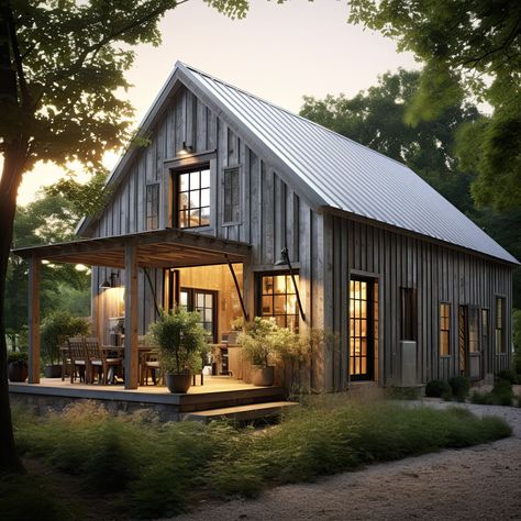 #barnhouse, #smallbarnhouse, #house, #barnhouseidea Double Shed Roof House, Grainery House, Modern Barn House Interior Design, Barnhouse Homes, Small Barn Home, Modern Rustic Cabin, Small Barn House, Barn Remodel, Cottage Tiny House