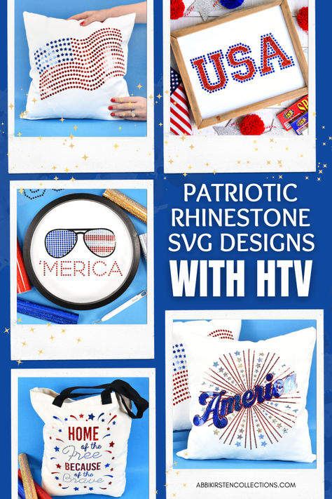 A set of 5 patriotic rhinestone projects that can be made with holographic sparkle vinyl. Holographic Iron On Vinyl, Signs With Cricut, Diy Summer Decor, Summer Decorations, Diy Summer, Christmas Projects Diy, Free Christmas Printables, Paper Flower Tutorial, Easy Christmas Crafts