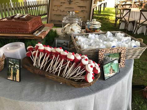 Fishing themed grooms table Grooms Cake Ideas Fishing, Grooms Table Ideas Fishing, Fishing Themed Grooms Cake, Fishing Grooms Table, Grooms Cake Tables, Fishing Themed Wedding, Fishing Table, Grooms Table, 95th Birthday