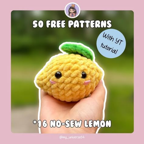 My universe on Instagram: "Thanks for waiting and sorry for making you wait for so long, I have been extremely busy with my master 😅 hope you like the free pattern and remember you can find the tutorial in my YT channel!   Designer: me Yarn: bulky yarn from hobbii Hook: 4 mm  🏷️ Tags #nosewlemon #crochetlemon #crochetfreepattern #freepattern #lemonfreepattern" Crochet Lemon Pattern Free, Crochet Lemon Pattern, Lemon Crochet Pattern, Crochet Stuffies Free Pattern, Crochet Strawberries, Lemon Crochet, Market Crochet, Crochet Lemon, Food Crochet