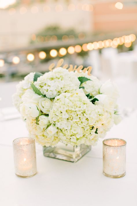 Hydrangea Wedding Centerpieces, Hydrangea Centerpiece Wedding, White Rose Centerpieces, White Hydrangea Centerpieces, White Hydrangea Wedding, Rose Centerpieces Wedding, Hydrangea Bridal Bouquet, Hydrangea Flower Arrangements, White Flower Arrangements