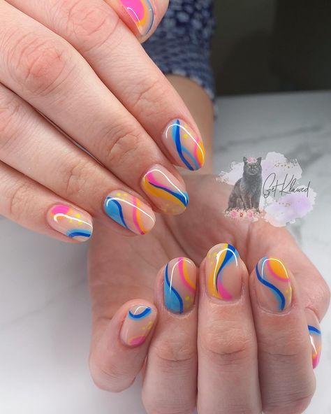 Let your nails be the canvas for your colorful adventures! 🎨💅🏻 Get ready to unleash your inner artist with these playful abstract nail designs! ⬅️ Swipe to see the inspo by @klmn_ails • • @lightelegancehq’s 1 step @kupainc’s gloss top coat @entitybeauty’s ��“Squeeze the Day”, yellow, pink & blue gel art @dndgel’s “Soft Tulips” & “Heartbreak” • • #gelnails #hardgel #hardgelnails #gel #springnails #summernails #nailart #handpaintednailart #shortnails #naturalnails #getklawed #480nails #602nail... Subtle Manicure, Abstract Nail Designs, Abstract Nails, Abstract Nail, Hard Gel Nails, Blue Gel, Blue Nail Art, Painted Nail Art, Gel Art