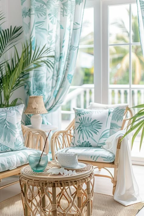 29 Light Blue Boho Bedrooms 26 Beachy Sunroom, Light Blue Boho Bedroom, Chic Coastal Decor, Blue Boho Bedroom, Boho Bedrooms, Mediterranean Living Room, Living Room Decor On A Budget, Beach House Living Room, Colors Inspiration