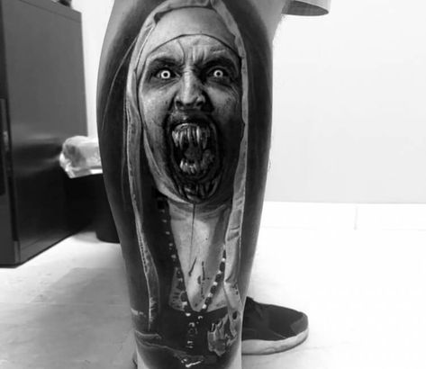 Ecuador Tattoo, Nun Tattoo, Satanic Tattoos, Horror Movie Tattoos, Neotraditional Tattoo, Cool Tattoo Drawings, The Nun, Studio Tattoo, Movie Tattoos