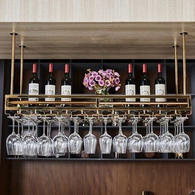 Bar Glass Rack, Wine Organizer, Bar Wine Rack, Hanging Wine Glass Rack, Iron Wine Rack, Bar Counters, Wine Rack Bar, Hanging Wine Rack, Stemware Rack