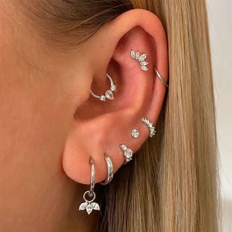 Ear Stack Silver, Silver Ear Stack, Piercing Stack, Ear Stacks, Minimalist Ear Piercings, Bellybutton Rings, Ear Peircings, Lobe Piercings, Ears Pierced