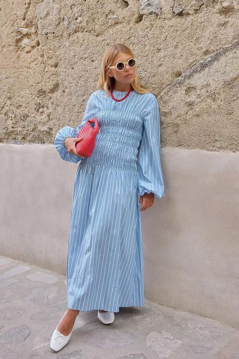 Stripes | SheerLuxe Dresses Street Style, Rita Montezuma, Fall Italy Outfits, Midi Dress Blue, European Summer Outfits, Montezuma, Italy Outfits, Denim Trends, Strappy Dresses