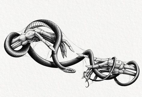 Snakes Sketch, Michelangelo Tattoo, Surreal Tattoo, Single Line Tattoo, Snake Tattoo Design, Sketch Tattoo, Snake Art, Tattoo Style Drawings, Tattoo Project