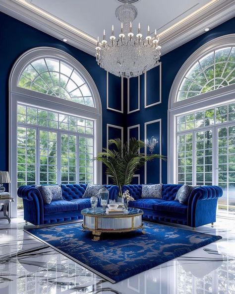 Royal Blue Dining Room, Decorating Small Kitchen, Alien House, Paris Room Decor, Blue Dining Room, Anime Vines, Home Decor Cozy, Luxury Mansion, Coastal Bedroom Decorating