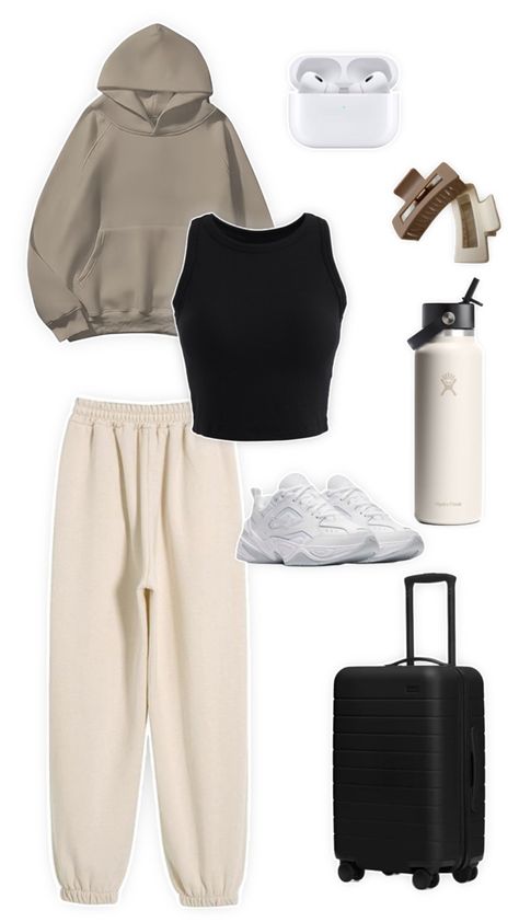 #outfitinspo #outfit #aesthetic #beige #airportoutfit Casual Airport Outfit, Air Port Outfit, Outfit Essentials, Outfit Aesthetic, Clothing Essentials, Airport Outfit, Outfit Inspo