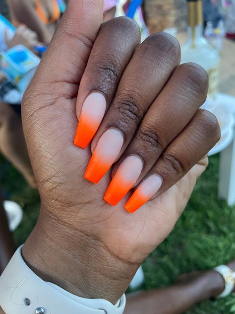 Matt Orange Nails, Sherbert Nails, Matte Nails Summer, White Ombre Acrylic Nails, Nails Summer 2022, Orange Ombre Nails, Orange Sherbert, Ombre Acrylic, 2023 Nails